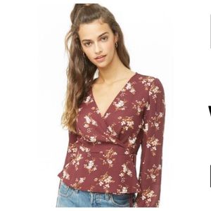 Maroon Floral Wrap Blouse